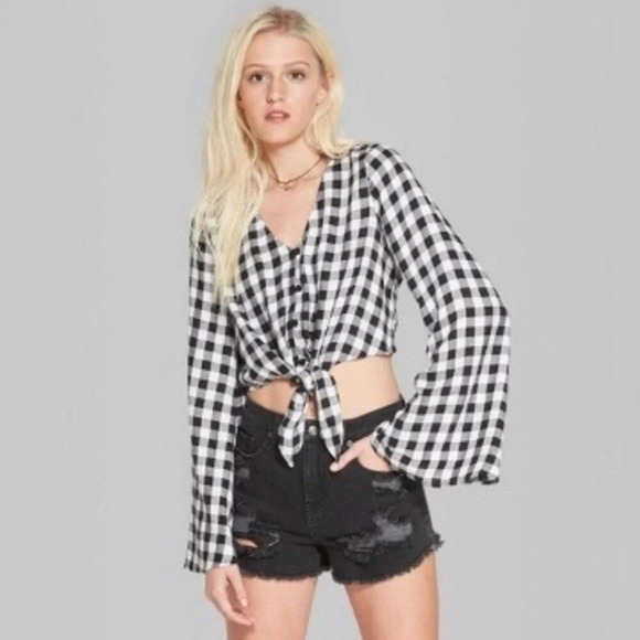 Wild fable small gingham checkered tie crop top - Picture 2 of 6